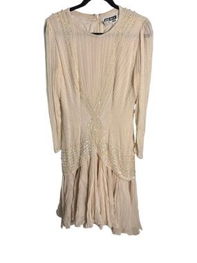 Vintage ShoMax Orginials Pure Silk Beaded Drop Waist Fairy Dress Women’s Size Me